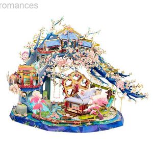 3D Puzzles 3D Metal Puzzle Art model Peach Blossom building model KITS Assemble Jigsaw Puzzle Gift Toys For Children 240314