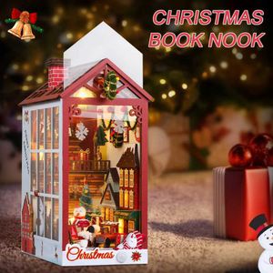 Puzzle 3D Natale fai da te Libro Nook Puzzle 3D Casa delle bambole con sensore di luce Copertura antipolvere Carillon Roombox Idee regalo di Natale per il regalo di Natale 240314