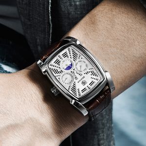 Cwp BENYAR Cronografo da uomo Orologi Classico rettangolo impermeabile in pelle al quarzo da uomo Orologio di lusso Moda Sport relógios masculinos