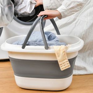 Definir Bacia de dobramento multifuncional 16L Square Laundry Basket Basin Cabinete balde portátil Lavagem de água da água da água