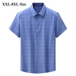 Camisas casuais masculinas tamanho grande 6xl 7xl 8xl verão manga curta camisa xadrez clássico negócios confortável macio masculino