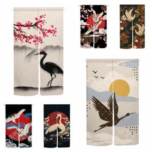 Curtains Japanese Split Door Curtain Chinese Crane Blossom Partition Kitchen Hanging HalfCurtain Bedroom Restaurant Entrance Decor Drape