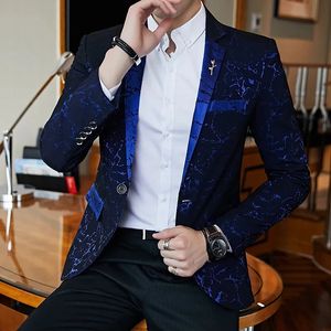 Blazer di lusso Vino lucido Rosso Blu Nero Contrasto di colore Colletto alla coreana Blazer Slim Fit Abito da ballo per feste Giacca da abito da sposa 240304