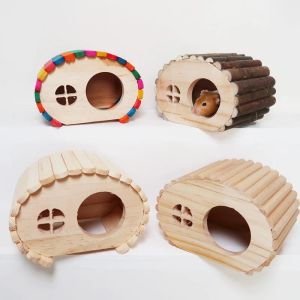 Gaiolas hamster escapar casa brinquedo pequena casa paisagismo suprimentos de madeira singlebedroom log cabine urso dourado anão hamster ninho