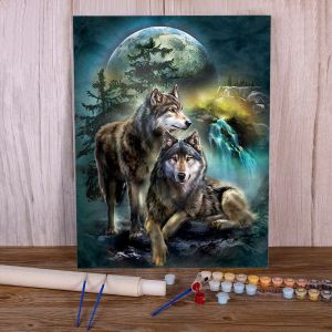 Zahl Tier Wolf DIY Malen Nach Zahlen Kit Acrylfarben 50*70 Leinwand Bilder Home Decor Erwachsene Wand Kunst großhandel Zeichnung