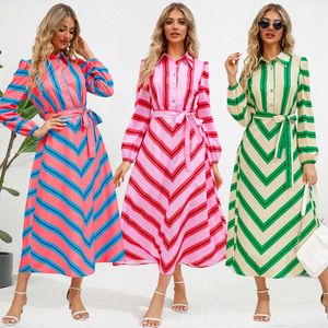 2024 New Fashion Slim Fit Temperament Button Open Striped Shirt Dress Popular for Women