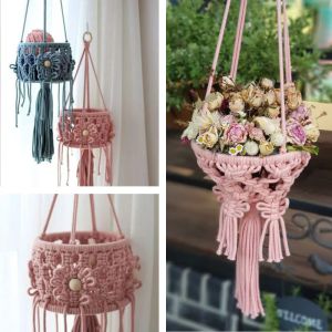 Cestas artesanais macrame planta cabide vaso de flores plantador cabide decoração de parede pátio jardim plantas flores cesta de suspensão artesanal