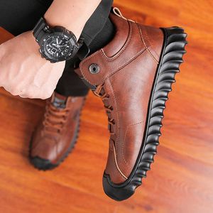 Icke -varumärke ADIT Dropshipping Mens Casual Slip On Lace Up Tooling Shoes Leather Boots Motorcykelstövlar Party Office Work Shoes Ankel Bootie