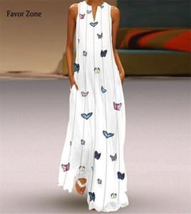 Bohemian Sommer Schmetterling Print Langes Kleid Frauen Casual Lose Ärmel Tasche Boho Stil Maxi Strand Kleid Plus Größe Sommerkleid6904731