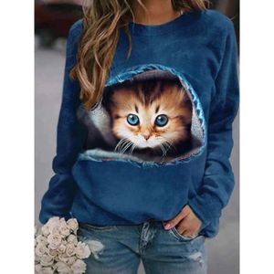 Designer Damen Hoodie Frühling und Herbst 2024 Neuer dünner Katzendruck Rundhalsausschnitt Lässiger Damenpullover Langarmpullover Herrenmode T-Shirt Sweatshirt KleidungFKU9