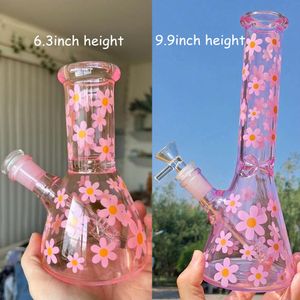 Pink Daisy Glass Beaker Bongs tjock downstem perc vatten rör blå himmelstjärna mini dab rigg rökning vattenpipa bubblare