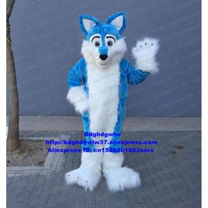 Trajes da mascote azul branco longo pele peludo lobo raposa husky cão fursuit mascote traje adulto dos desenhos animados atividades em grande escala imagem da marca zx978