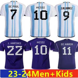 24 24ARGENTINA 3スターサッカージャージー記念ファンプレーヤーバージョンMESSIS MAC ALLISTER DYBALA DI MARIA MARTINEZ DE PAUL MARADONA CHILD CHILD KIT MEN SHIRT