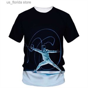 Men's T-Shirts Fashion Mens T-shirt Fencing Sports Printing T Summer Competitive sports Short Slve Comfortable Casual Quick Drying Tops Y240321