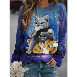 Designer women's hoodie Spring and Autumn 2024 New Thin Cat Print Round Neck Casual Womens Pullover Long Sleeve Sweater Men's Fashion T-shirt sweatshirt clothesAKT3