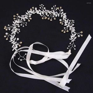 Hair Clips Ribbon Bow Hairband Rhinestone Headband Elegant Flower With Pearl For Women Bridal Wedding Bride