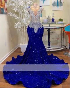 Blowly Royal Blue Diamonds Syrenka balowa 2024 Glitter cekiny koronkowe sheer tiul koralika kryształowe kryształowe dżerestony vestidos de fiesta formalny impreza wieczorowa sukienka wieczorowa