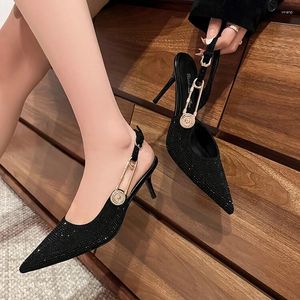 Women Sheep 230 Sandals Summer Suede Leather Shoes for Pointed Toe Thin Heel Cover High Heels Rhinestone S