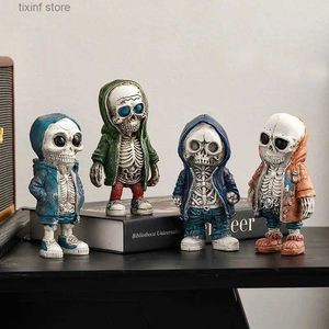 Deko-Objekte, Gothic-Skelett-Figuren, cooles Kunstharz, Kunsthandwerk, Statue, Totenkopf, Halloween-Schädel, schreckliche Ornamente für Zuhause, Schreibtisch, TV-Schrank, Dekoration, T2403