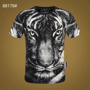 T-shirt da uomo di marca Trendy Philippe Pullan a maniche corte con personalità prepotente e alta qualità in PP Hot Diamond Tiger Head T-shirt nd