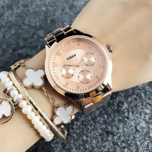 Foss 2024 Brand quartz wrist Watch for Women Girl with crystal 3 Dials style dial metal steel band Watches FO03