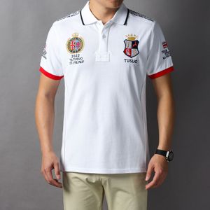 Herren-Polohemd von British Sports Royal Leisure All Cotton, großes, weißes, besticktes Polo-T-Shirt
