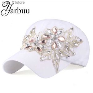 Bola Caps YAUU Marca Baseball C com Strass Mulheres Casual Snapback Hat para Flor Nova Moda Sólida Verão Sun La Chapéus Atacado L240314