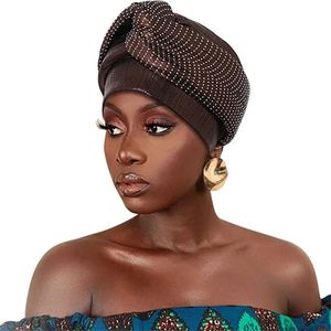 Rhinestones Türban Kapakları Kadın Shinning Pırlantalar Afrika Headtie Otomatik Jeles Müslüman Head Sargılar Kadın Parti Başlığı 240301