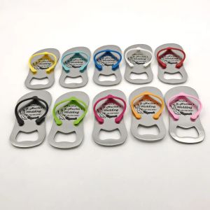 100pcs de abridores de garrafas de flip flop personalizáveis com suprimentos de festas de coloração de colorido abridor de cerveja de sandália de metal favores de casamento personalizados