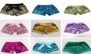 Çocuk tasarımcı şort bebek kız pullu pantolon kıyafetler bebek glitter bling dans butik rahat pantolon moda yay prenses şortları9850392