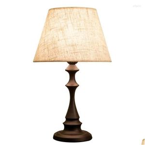 Book Lights Table Lamps Nordic Simple Cylindrical Iron Body Linen Lampshade Desk Lamp Study Light Bedroom Beside Office Decor Led Bb Dhifg