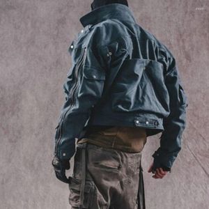 Herrjackor Techwear-stil Avantgarde Vintage Ejresserad kappa Autumn Niche Dragkedja Design Stand Collar Kortjacka Kvinnor kläder