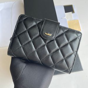 Black Classic Diamond Lattice Lambskin Cash Card Holder Wallet Purse Dubbel Billfold med dragkedja påsar 15 cm för herrkvinnor 15 cm