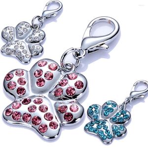 Hundtagg Rhinestone Pendants Charms för krage hummerlås smycken tillbehör husdjursprodukter rosa blå vit färg