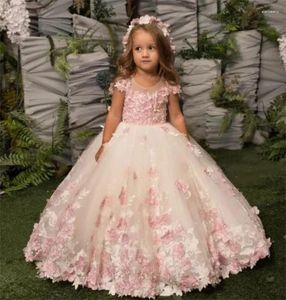 Платья для девочек, тюль с цветочной аппликацией, кружевное зрелище с цветочным принтом для девочек, первое причастие, детский день рождения