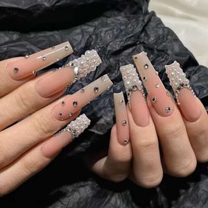 False Nails Short Almond Nails 10 PCS 세트 가짜 손톱을 누르십시오.