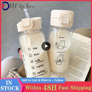 Water Bottles Creative Cartoon Bottle With Straw Cute Plastic Drinking Portable Leak-proof Drinkware For Milk Coffee Tea