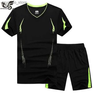 Men's Tracksuits Plus Size 7XL 8XL 9XL Summer Leisure Short sleeved Athletic Wear Mens Fitness Running Sweatshirt+Pants Athletic Set Q240314