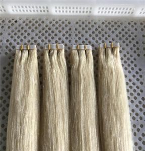 Lummy Remy Human PU Hair Extensions Tape Hair Extensions 14Quot26Quot 40pcs 100gset Color60 Platinum Blonde Tape in Hair ex6094410