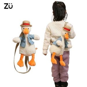 Plysch ryggsäckar zu söt plysch anka axelväska med kläder och stråhatt kawaii djur mjuk plushie quacker ryggsäck för barn flicka boyl2403