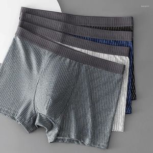 Underpants Striped Men's Panties Flat Boxer Shorts Mens Underwear Pure Cotton High Elasticity Youth U Convex Pouch Briefs For Boys