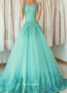 Seksowna z ramion długa sukienka Quinceanera Mint Green Applique Formalne kobiety noszą specjalną okazję sukienka imprezowa Plus Size3083178
