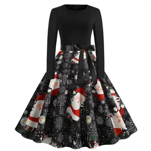 Casual Dresses Women Vintage Christmas Winter Party Dress Long Sleeve Housewife Slimming Midje Evening Prom Big Swing