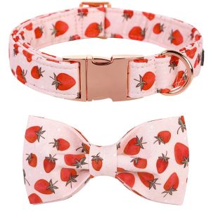 Collars Personalized Strawberry Dog Collar with Bowtie Summer Dog Collar Pet Pink Dog Collar for Large Medium Small Dog