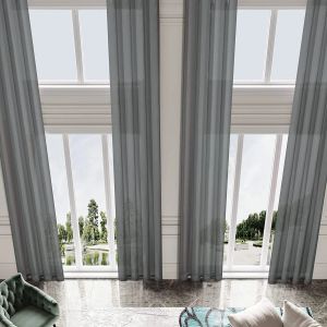 Cortinas extra longas semitransparentes de linho falso 500cm de comprimento para janelas altas sala de estar alta, cortina transparente elegante superior com ilhós