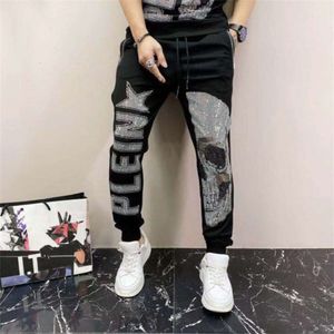 Summer New Cotton Mid Waist Hot Diamond Black Handsome Micro Elastic Men's Long Casual Pants