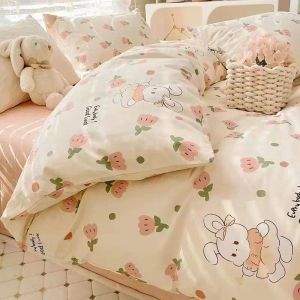 Conjuntos de cama infantil sem preenchimento Kawaii Cartoon Toupet Capa de folha plana travesseiro de cama macia cama de cama Têxtil caseiro do quarto