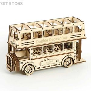 3D -pussel 3D träpussel dubbla däckbussmodell Träbyggnadsblockssatser DIY Assembly Jigsaw Toy for Kids Adults Collection Gift 240314
