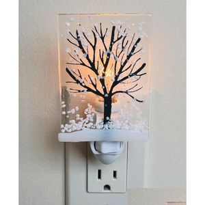 Nachtlichter Winterbaum-Licht aus verschmolzenem Glas, das den Außenbereich in Schlafzimmer, Badezimmer, Flur, von der Natur inspirierter Stecker-Akzent-Drop-Delive Dhez3 bringt