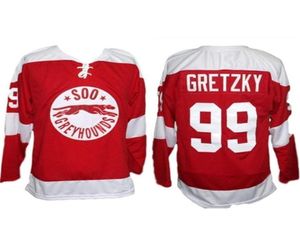 Nikivip hóquei Soo Greyhounds Wayne Gretzky 99 Red Retro Hockey Jersey Men039s Costurado Número Personalizado Nome Jerseys8765555